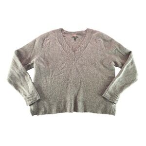 Lilla P Merino Wool V-Neck Sweater Size Large Gray Rib Knit Classic Quiet Luxury
